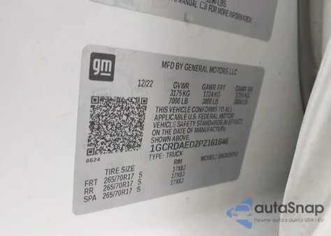 2023 Chevrolet Silverado 1500 4Wd Standard Bed Wt z USA, uszkodzony, nr VIN 1GCRDAED2PZ161646